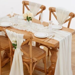 Elegant Ivory Colored Dining Table Chiffon Runner Set